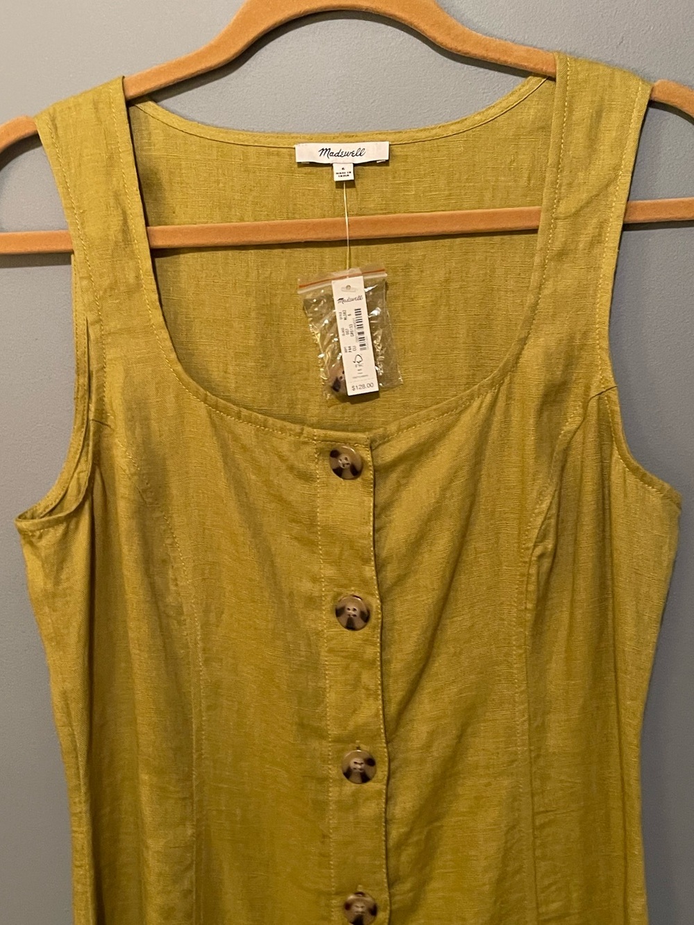 NWT Madewell Mustard Linen Blend Button Front Midi Dress 6 - Picture 4 of 14